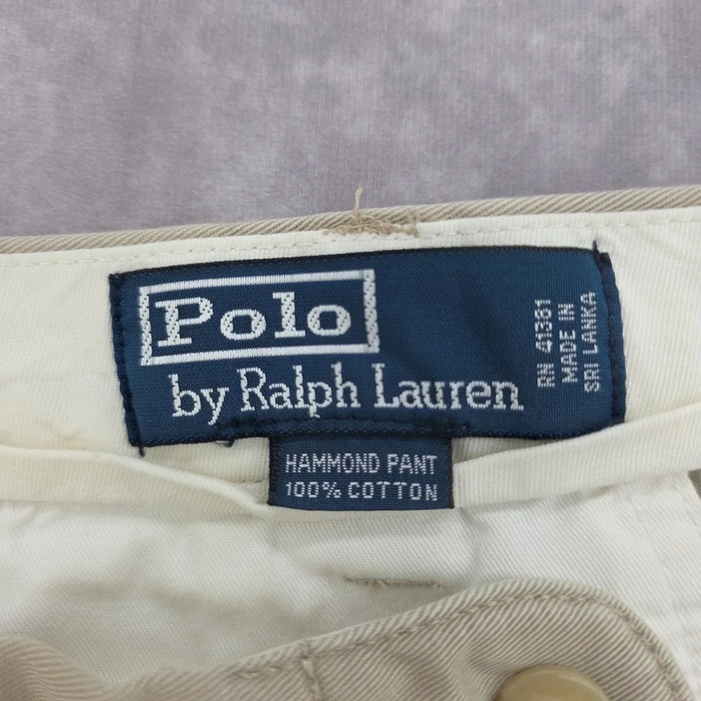 VTG Polo Ralph Lauren Hammond Pants Mens 36x30 Khaki Chino Double Pleated Cuffed